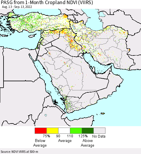 Middle East and Turkey PASG from 1-Month Cropland NDVI (VIIRS) Thematic Map For 9/6/2022 - 9/13/2022