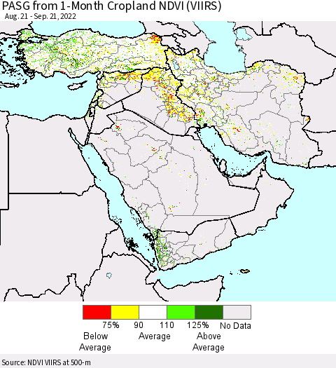 Middle East and Turkey PASG from 1-Month Cropland NDVI (VIIRS) Thematic Map For 9/14/2022 - 9/21/2022