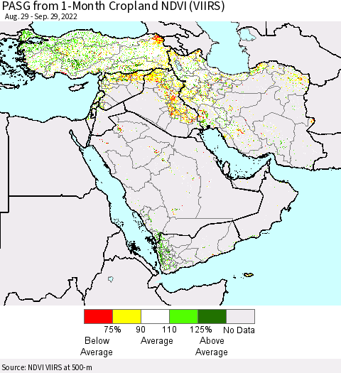 Middle East and Turkey PASG from 1-Month Cropland NDVI (VIIRS) Thematic Map For 9/22/2022 - 9/29/2022