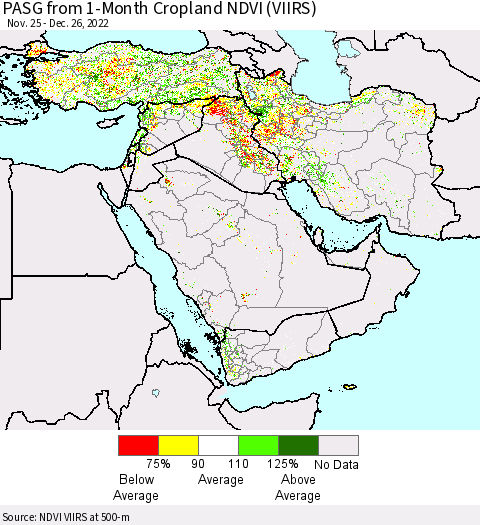 Middle East and Turkey PASG from 1-Month Cropland NDVI (VIIRS) Thematic Map For 12/19/2022 - 12/26/2022