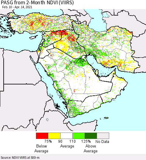 Middle East and Turkey PASG from 2-Month NDVI (VIIRS) Thematic Map For 4/7/2021 - 4/14/2021