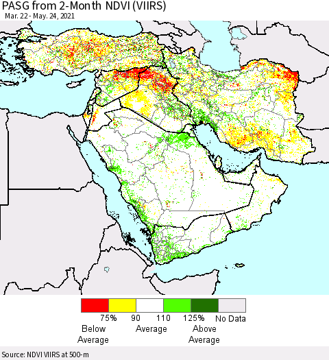 Middle East and Turkey PASG from 2-Month NDVI (VIIRS) Thematic Map For 5/17/2021 - 5/24/2021