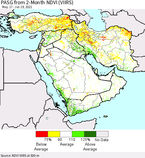 Middle East and Turkey PASG from 2-Month NDVI (VIIRS) Thematic Map For 7/12/2021 - 7/19/2021