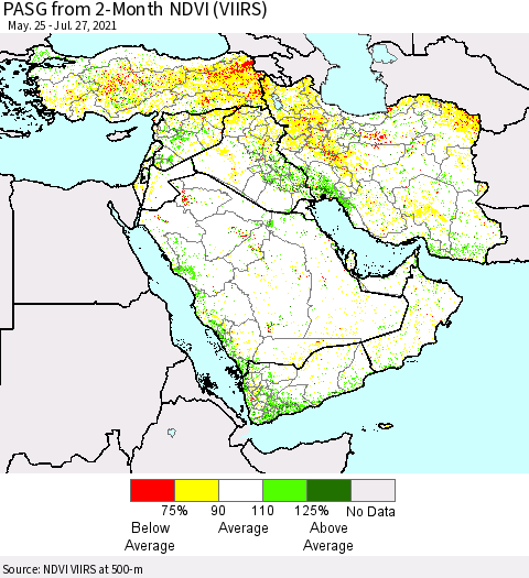Middle East and Turkey PASG from 2-Month NDVI (VIIRS) Thematic Map For 7/20/2021 - 7/27/2021
