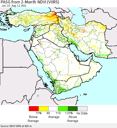 Middle East and Turkey PASG from 2-Month NDVI (VIIRS) Thematic Map For 8/5/2021 - 8/12/2021