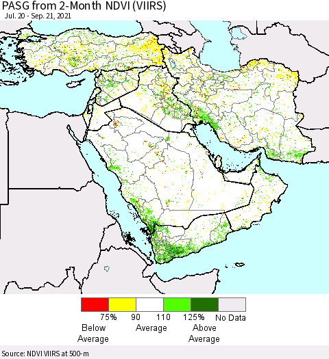 Middle East and Turkey PASG from 2-Month NDVI (VIIRS) Thematic Map For 9/14/2021 - 9/21/2021