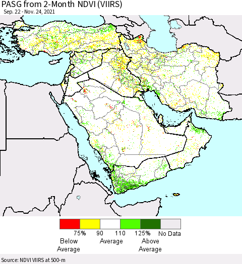 Middle East and Turkey PASG from 2-Month NDVI (VIIRS) Thematic Map For 11/17/2021 - 11/24/2021