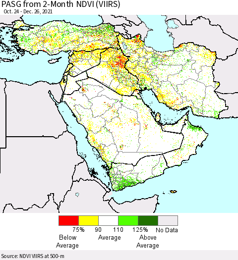 Middle East and Turkey PASG from 2-Month NDVI (VIIRS) Thematic Map For 12/19/2021 - 12/26/2021