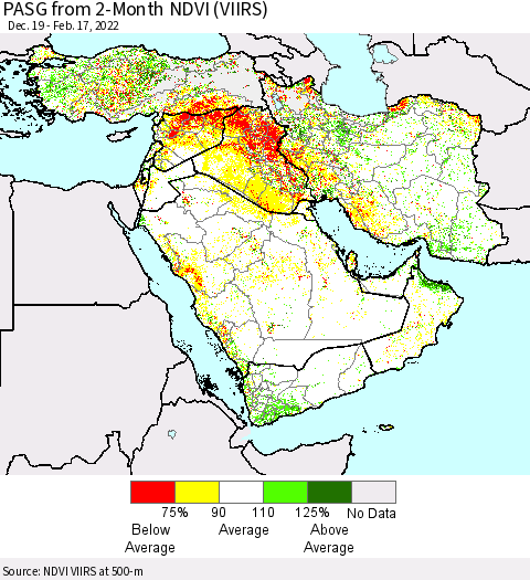 Middle East and Turkey PASG from 2-Month NDVI (VIIRS) Thematic Map For 2/10/2022 - 2/17/2022