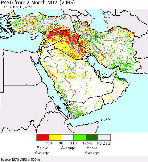 Middle East and Turkey PASG from 2-Month NDVI (VIIRS) Thematic Map For 3/6/2022 - 3/13/2022
