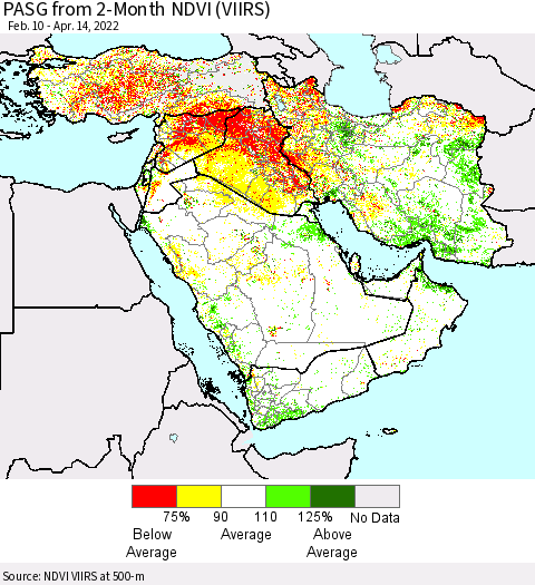 Middle East and Turkey PASG from 2-Month NDVI (VIIRS) Thematic Map For 4/7/2022 - 4/14/2022