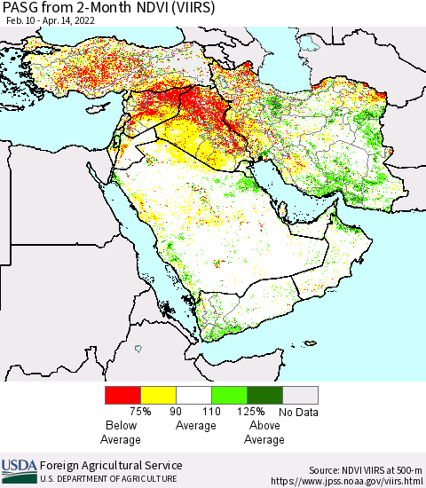 Middle East and Turkey PASG from 2-Month NDVI (VIIRS) Thematic Map For 4/11/2022 - 4/20/2022
