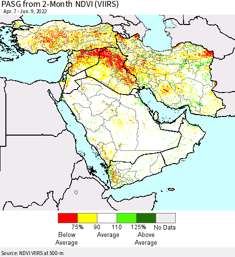 Middle East and Turkey PASG from 2-Month NDVI (VIIRS) Thematic Map For 6/2/2022 - 6/9/2022