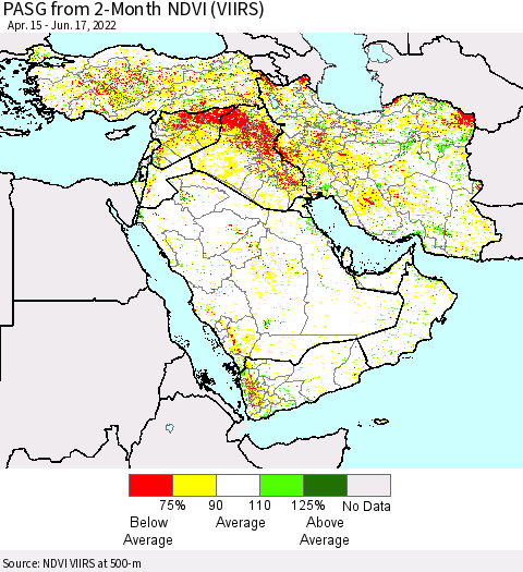 Middle East and Turkey PASG from 2-Month NDVI (VIIRS) Thematic Map For 6/10/2022 - 6/17/2022