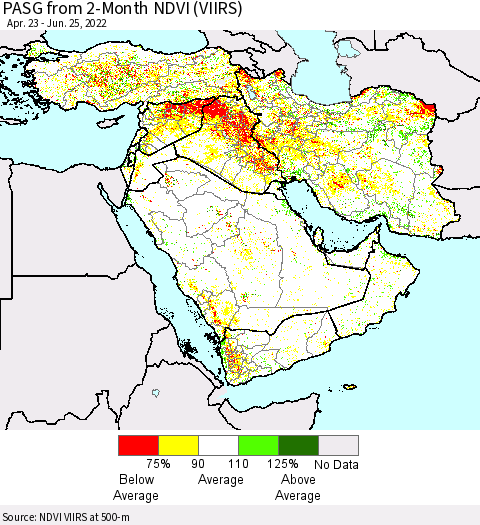 Middle East and Turkey PASG from 2-Month NDVI (VIIRS) Thematic Map For 6/18/2022 - 6/25/2022