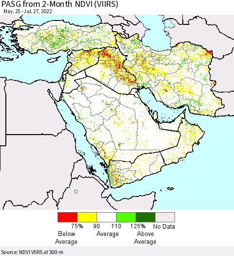 Middle East and Turkey PASG from 2-Month NDVI (VIIRS) Thematic Map For 7/20/2022 - 7/27/2022