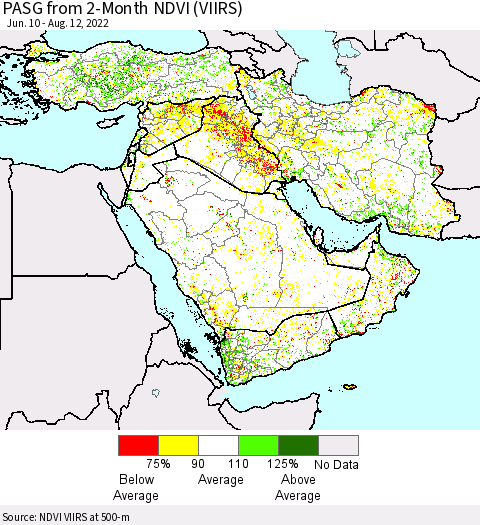 Middle East and Turkey PASG from 2-Month NDVI (VIIRS) Thematic Map For 8/5/2022 - 8/12/2022