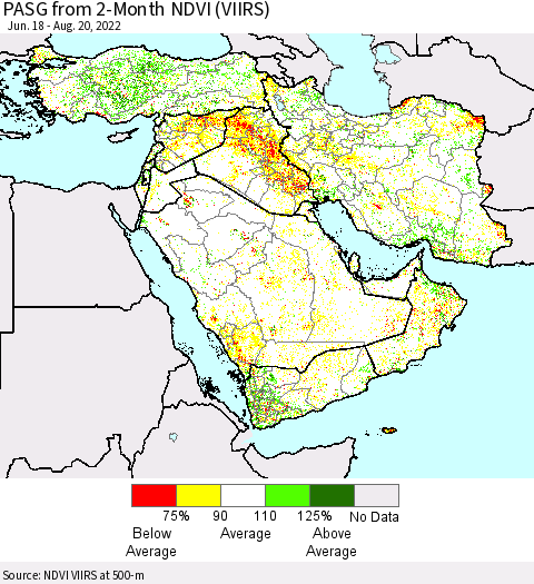 Middle East and Turkey PASG from 2-Month NDVI (VIIRS) Thematic Map For 8/13/2022 - 8/20/2022