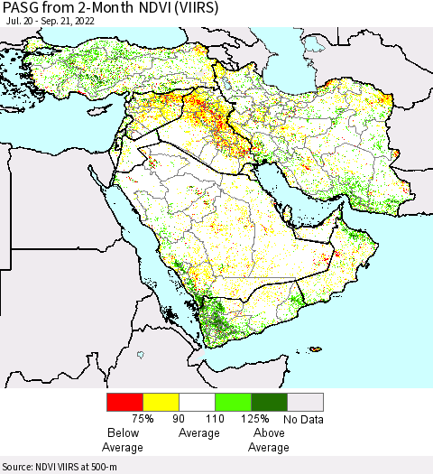 Middle East and Turkey PASG from 2-Month NDVI (VIIRS) Thematic Map For 9/14/2022 - 9/21/2022
