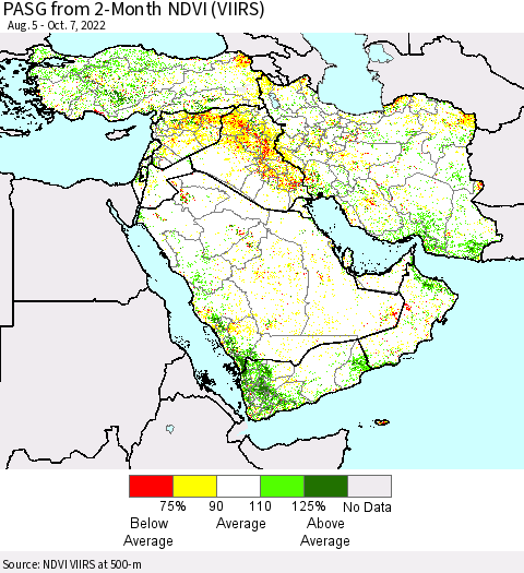 Middle East and Turkey PASG from 2-Month NDVI (VIIRS) Thematic Map For 9/30/2022 - 10/7/2022