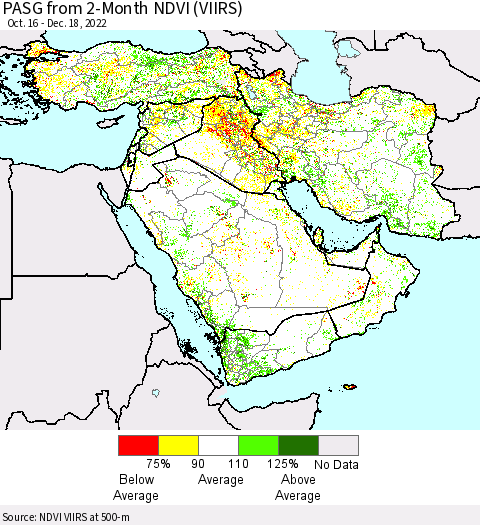 Middle East and Turkey PASG from 2-Month NDVI (VIIRS) Thematic Map For 12/11/2022 - 12/18/2022