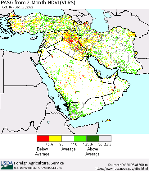 Middle East and Turkey PASG from 2-Month NDVI (VIIRS) Thematic Map For 12/11/2022 - 12/20/2022