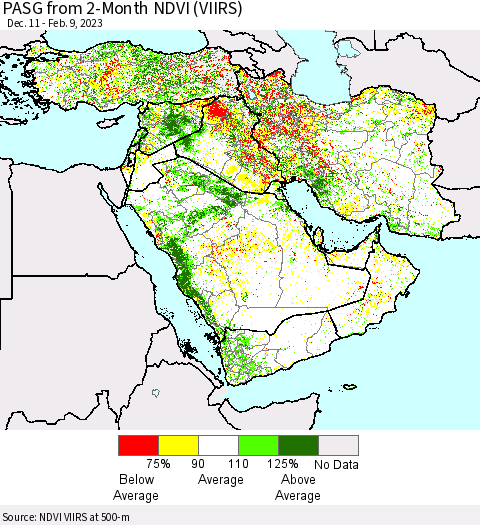 Middle East and Turkey PASG from 2-Month NDVI (VIIRS) Thematic Map For 2/2/2023 - 2/9/2023