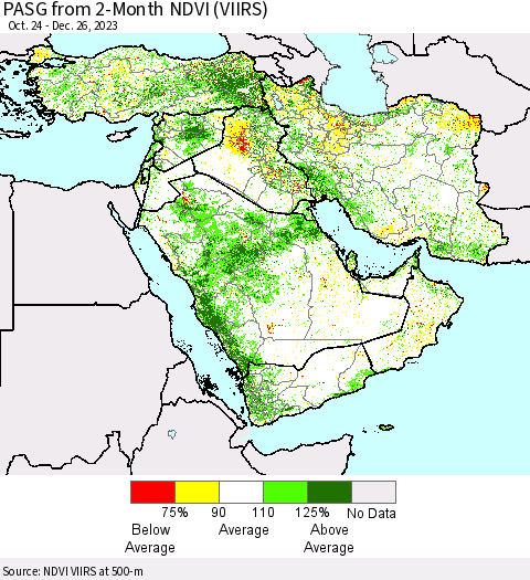 Middle East and Turkey PASG from 2-Month NDVI (VIIRS) Thematic Map For 12/19/2023 - 12/26/2023