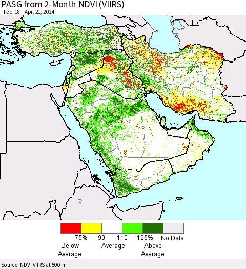 Middle East and Turkey PASG from 2-Month NDVI (VIIRS) Thematic Map For 4/14/2024 - 4/21/2024