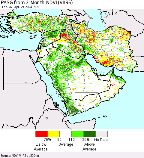 Middle East and Turkey PASG from 2-Month NDVI (VIIRS) Thematic Map For 4/22/2024 - 4/29/2024