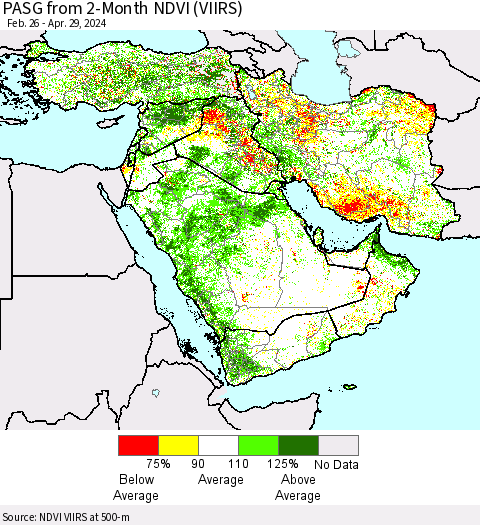 Middle East and Turkey PASG from 2-Month NDVI (VIIRS) Thematic Map For 4/22/2024 - 4/29/2024