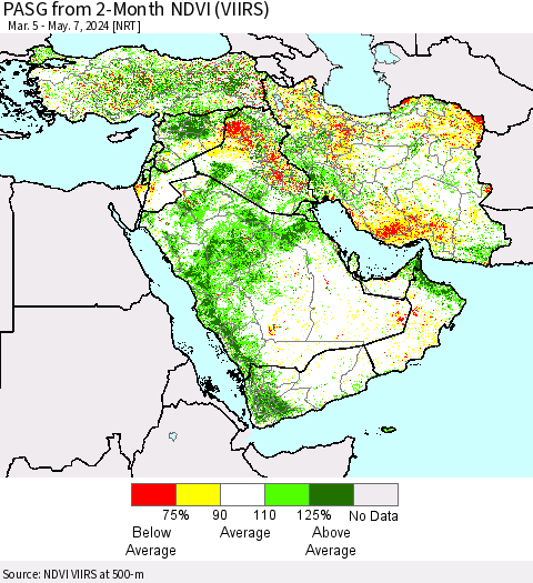 Middle East and Turkey PASG from 2-Month NDVI (VIIRS) Thematic Map For 4/30/2024 - 5/7/2024