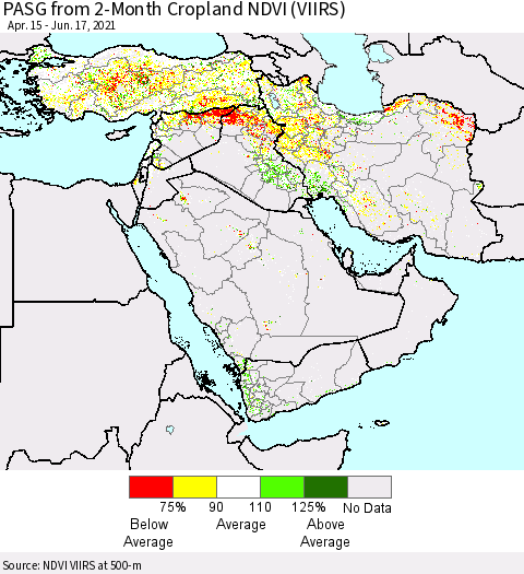 Middle East and Turkey PASG from 2-Month Cropland NDVI (VIIRS) Thematic Map For 6/10/2021 - 6/17/2021
