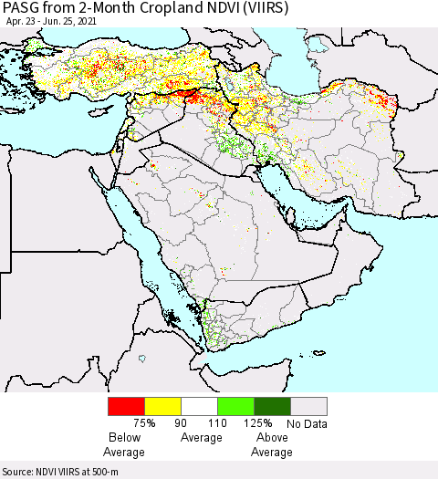 Middle East and Turkey PASG from 2-Month Cropland NDVI (VIIRS) Thematic Map For 6/18/2021 - 6/25/2021