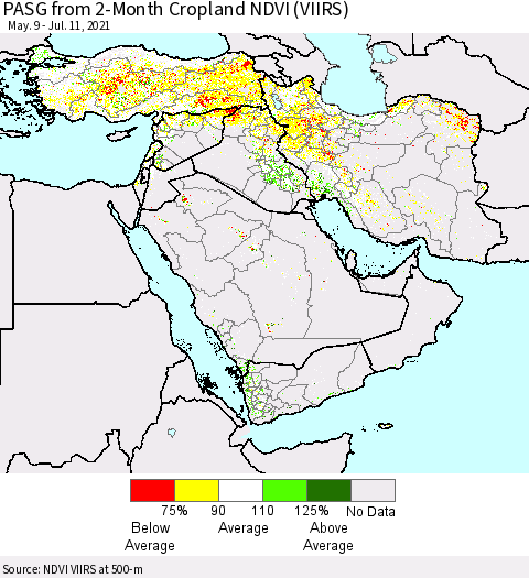 Middle East and Turkey PASG from 2-Month Cropland NDVI (VIIRS) Thematic Map For 7/4/2021 - 7/11/2021