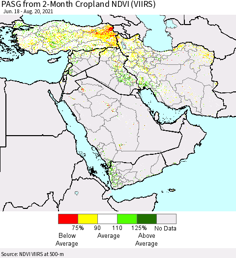 Middle East and Turkey PASG from 2-Month Cropland NDVI (VIIRS) Thematic Map For 8/13/2021 - 8/20/2021