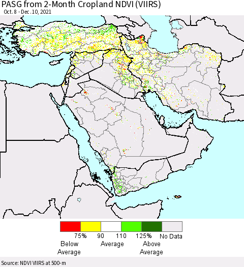 Middle East and Turkey PASG from 2-Month Cropland NDVI (VIIRS) Thematic Map For 12/3/2021 - 12/10/2021