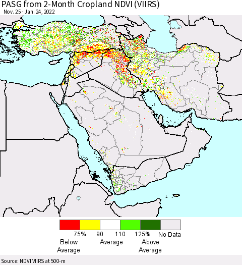 Middle East and Turkey PASG from 2-Month Cropland NDVI (VIIRS) Thematic Map For 1/17/2022 - 1/24/2022