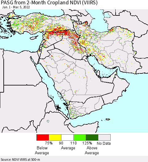 Middle East and Turkey PASG from 2-Month Cropland NDVI (VIIRS) Thematic Map For 2/26/2022 - 3/5/2022