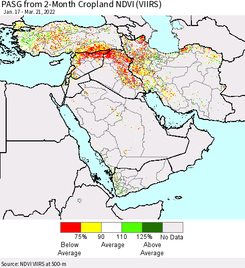 Middle East and Turkey PASG from 2-Month Cropland NDVI (VIIRS) Thematic Map For 3/14/2022 - 3/21/2022