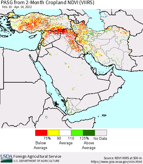 Middle East and Turkey PASG from 2-Month Cropland NDVI (VIIRS) Thematic Map For 4/11/2022 - 4/20/2022