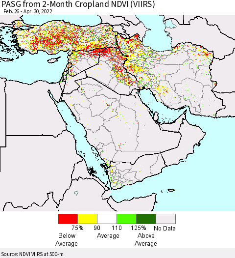 Middle East and Turkey PASG from 2-Month Cropland NDVI (VIIRS) Thematic Map For 4/21/2022 - 4/30/2022