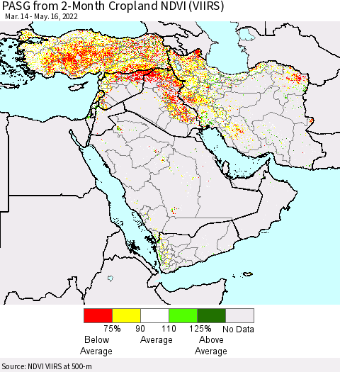 Middle East and Turkey PASG from 2-Month Cropland NDVI (VIIRS) Thematic Map For 5/9/2022 - 5/16/2022