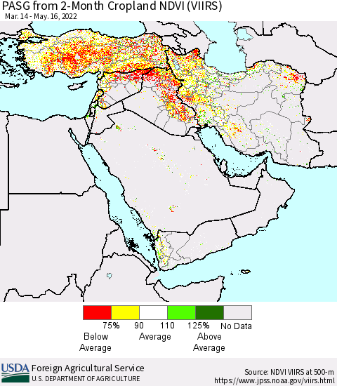 Middle East and Turkey PASG from 2-Month Cropland NDVI (VIIRS) Thematic Map For 5/11/2022 - 5/20/2022