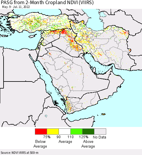 Middle East and Turkey PASG from 2-Month Cropland NDVI (VIIRS) Thematic Map For 7/4/2022 - 7/11/2022
