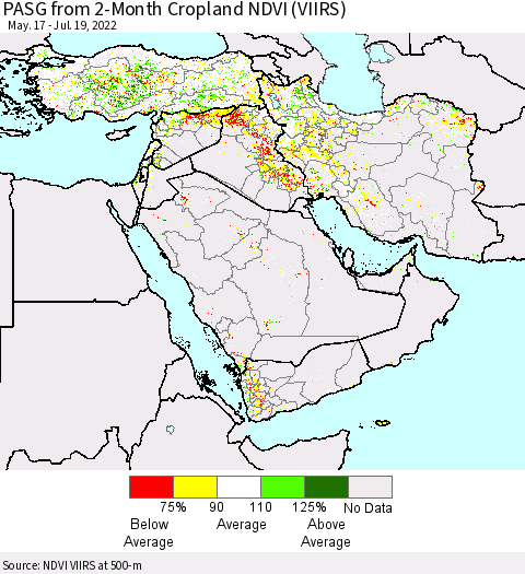 Middle East and Turkey PASG from 2-Month Cropland NDVI (VIIRS) Thematic Map For 7/12/2022 - 7/19/2022