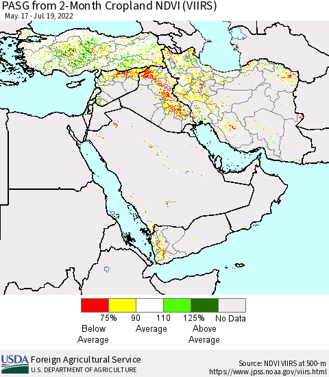 Middle East and Turkey PASG from 2-Month Cropland NDVI (VIIRS) Thematic Map For 7/11/2022 - 7/20/2022