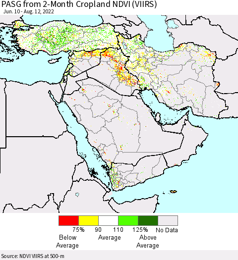 Middle East and Turkey PASG from 2-Month Cropland NDVI (VIIRS) Thematic Map For 8/5/2022 - 8/12/2022