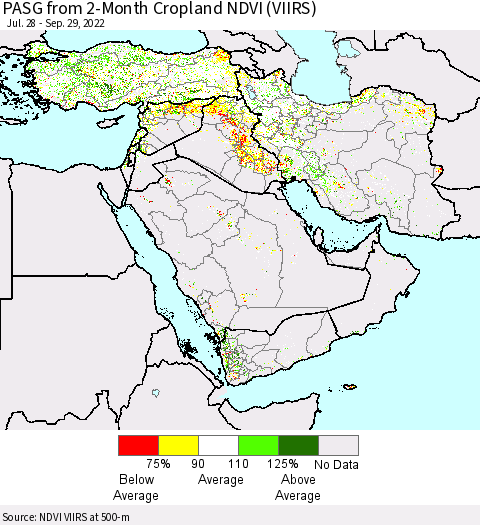 Middle East and Turkey PASG from 2-Month Cropland NDVI (VIIRS) Thematic Map For 9/22/2022 - 9/29/2022