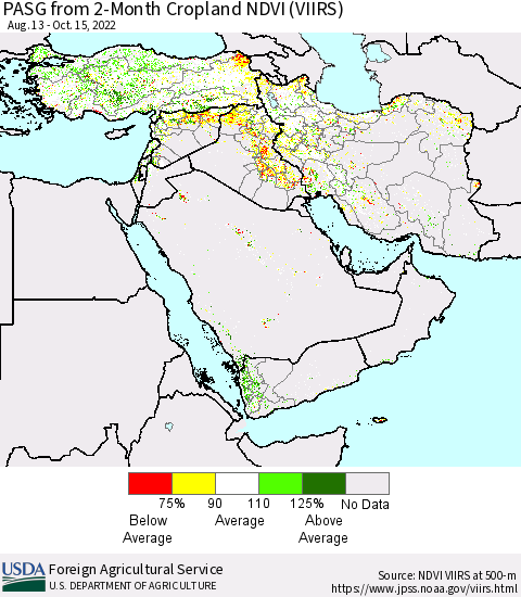 Middle East and Turkey PASG from 2-Month Cropland NDVI (VIIRS) Thematic Map For 10/11/2022 - 10/20/2022
